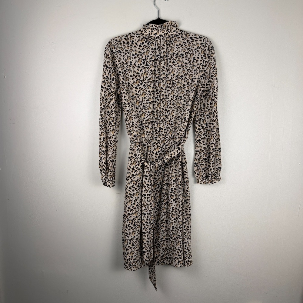 Rebecca Taylor Dress Women's 4 Beige Black Leopard Print Silk Belted Career - Picture 6 of 14
